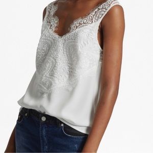 French Connection White Lace Crepe Tank